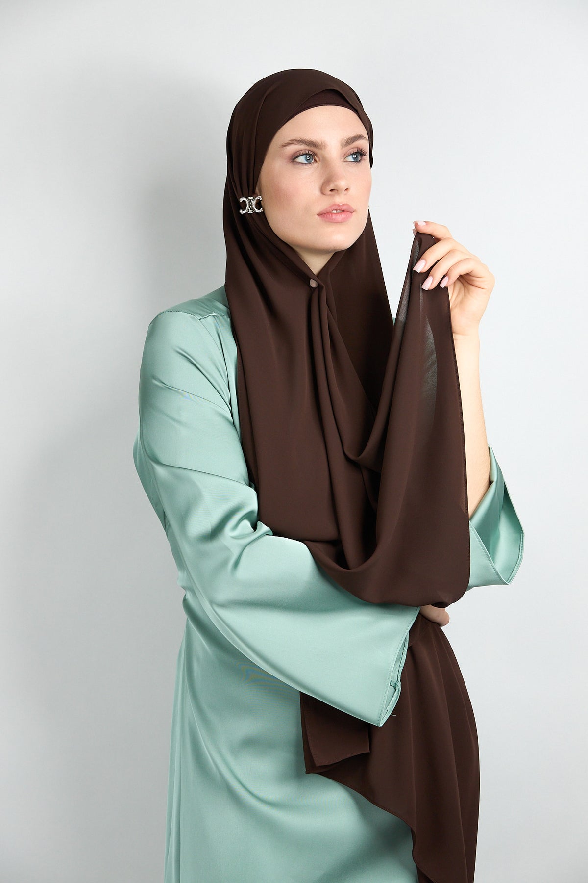 Diamond Chiffon Hijab with Matching Undercap Dark Brown