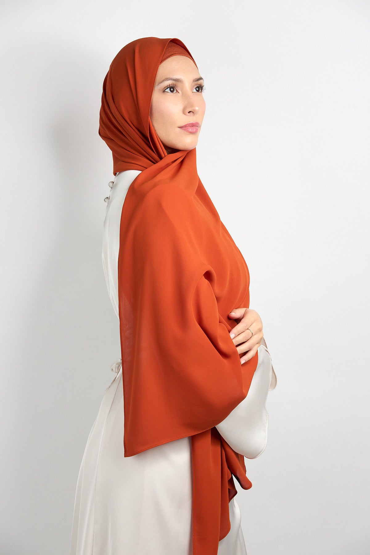 Diamond Chiffon Hijab with Matching Undercap Terracotta Orange