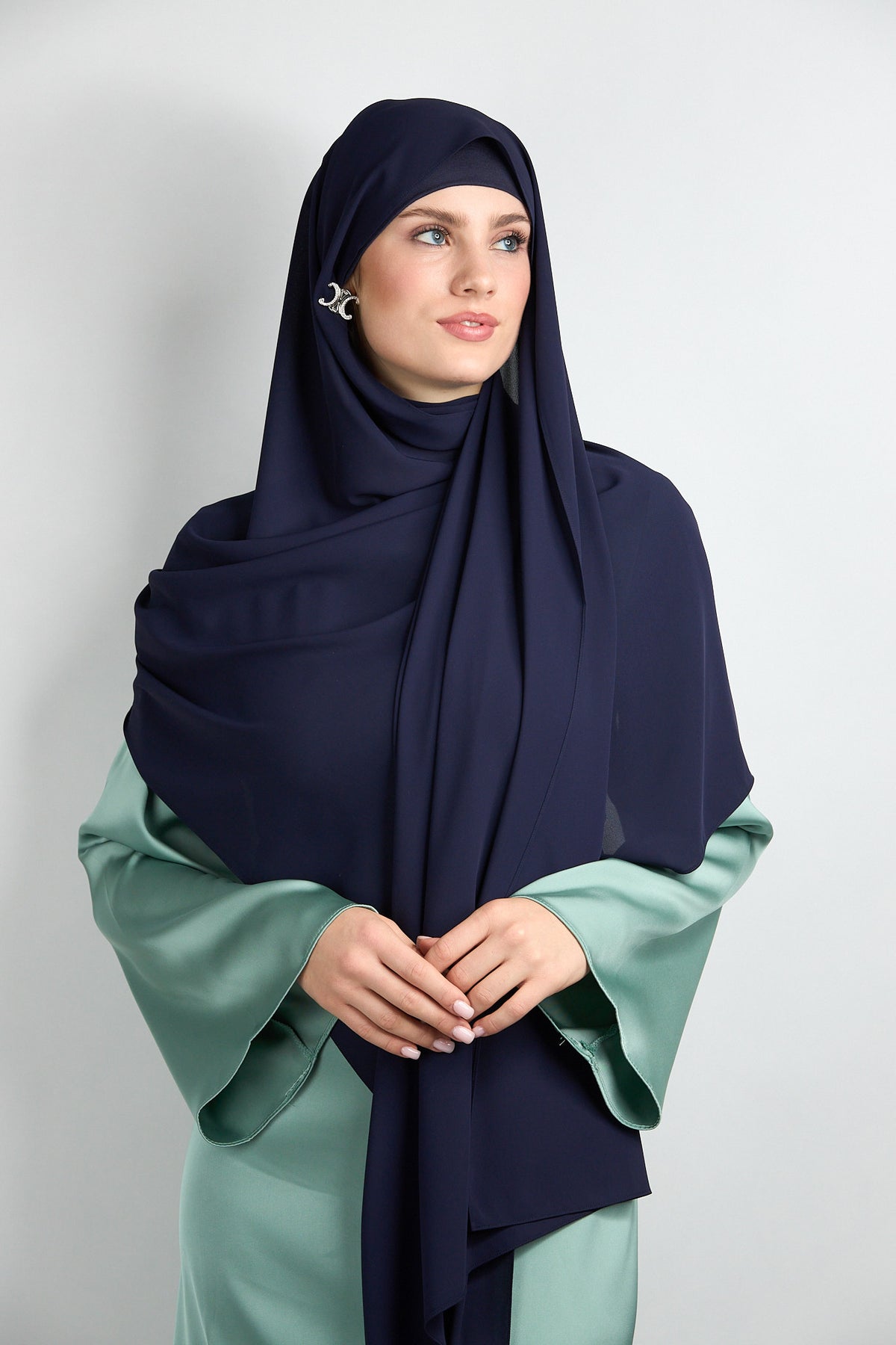 Diamond Chiffon Hijab with Matching Undercap Navy Blue 1