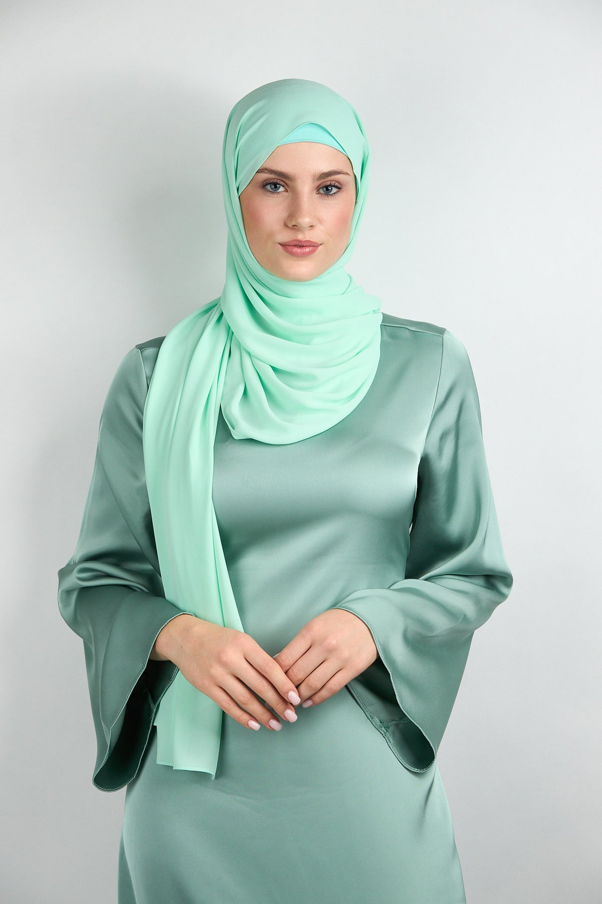 Diamond Chiffon Hijab with Matching Undercap Light Green