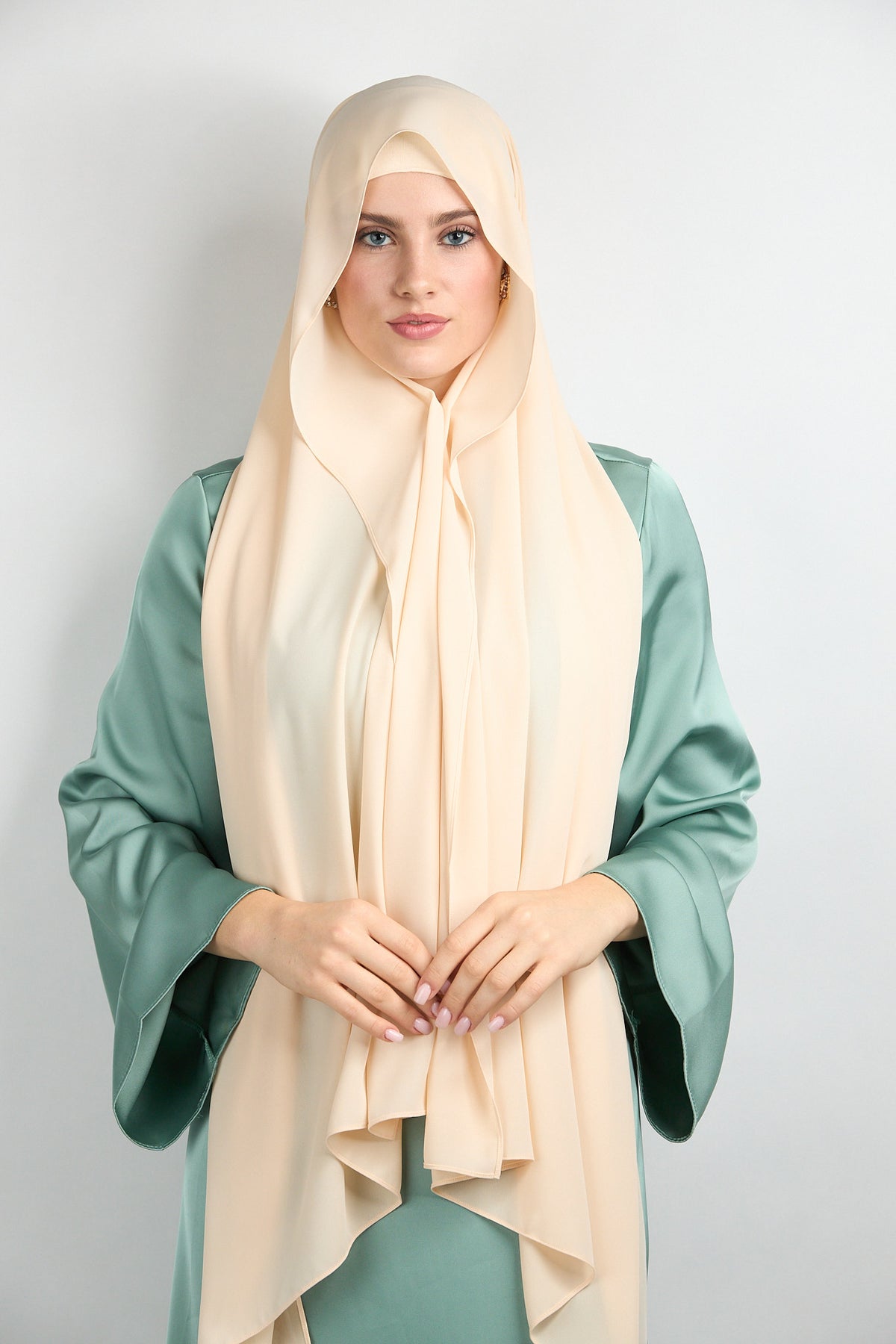 Diamond Chiffon Hijab with Matching Undercap Bone Beige 1