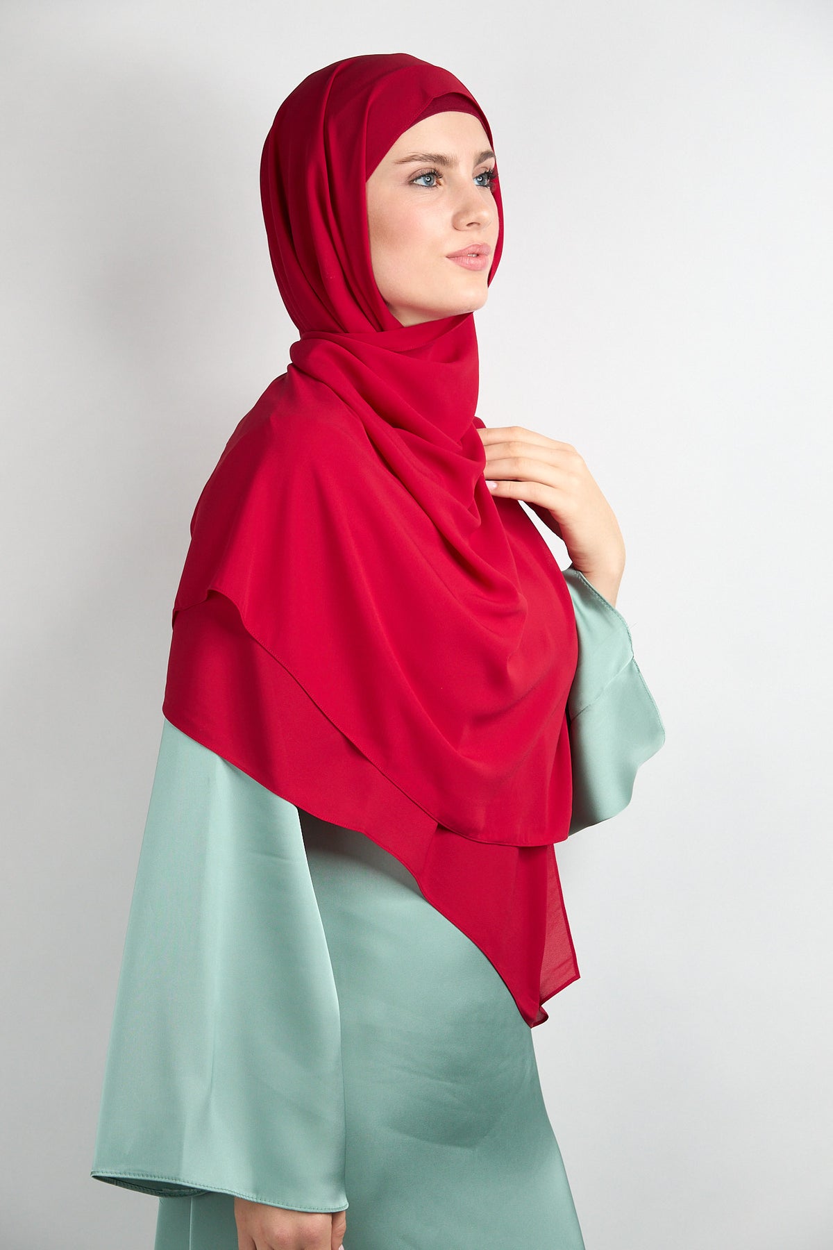 Diamond Chiffon Hijab with Matching Undercap Light Red