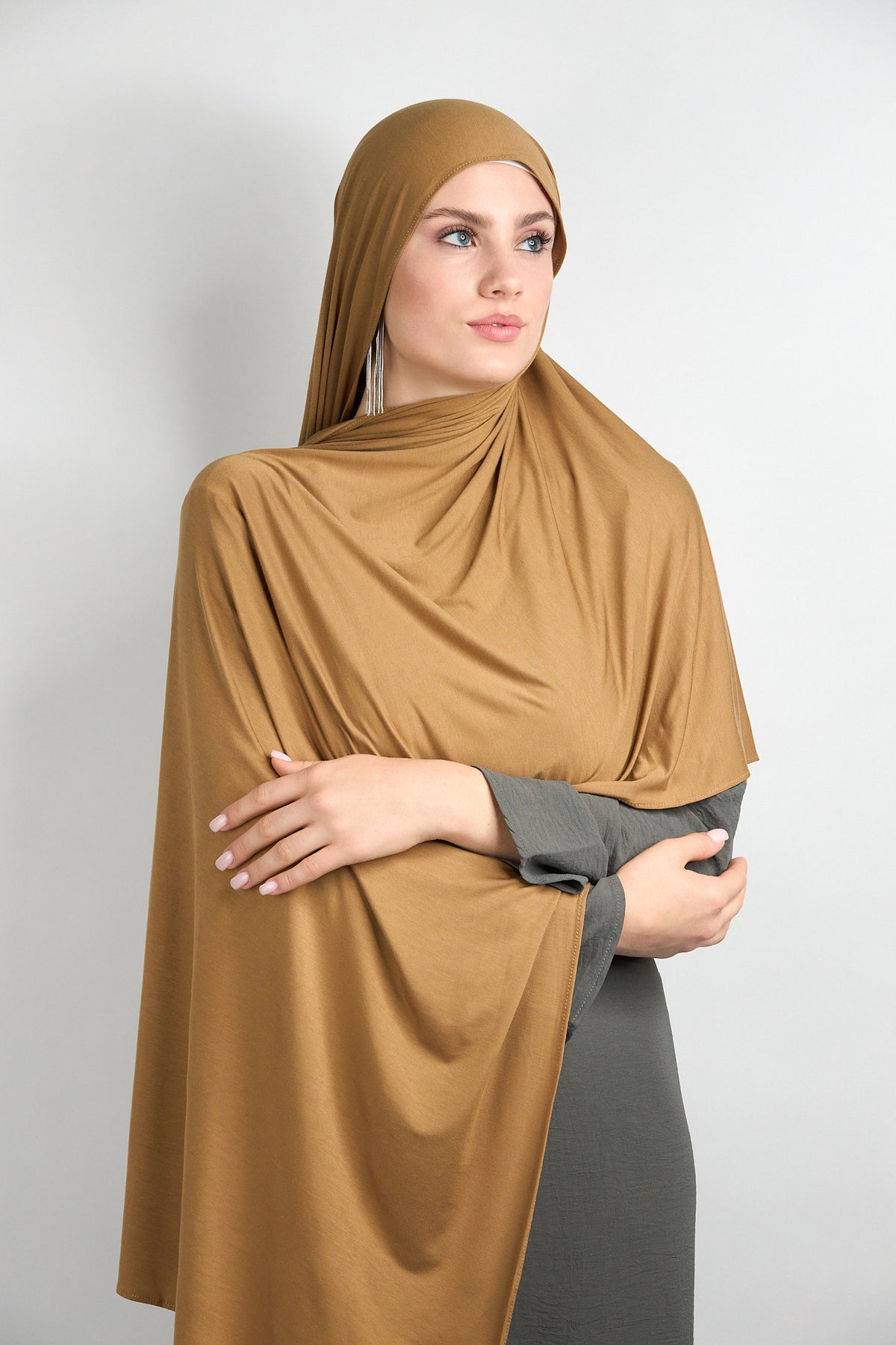 Bamboo Jersey Hijab Mustard Brown