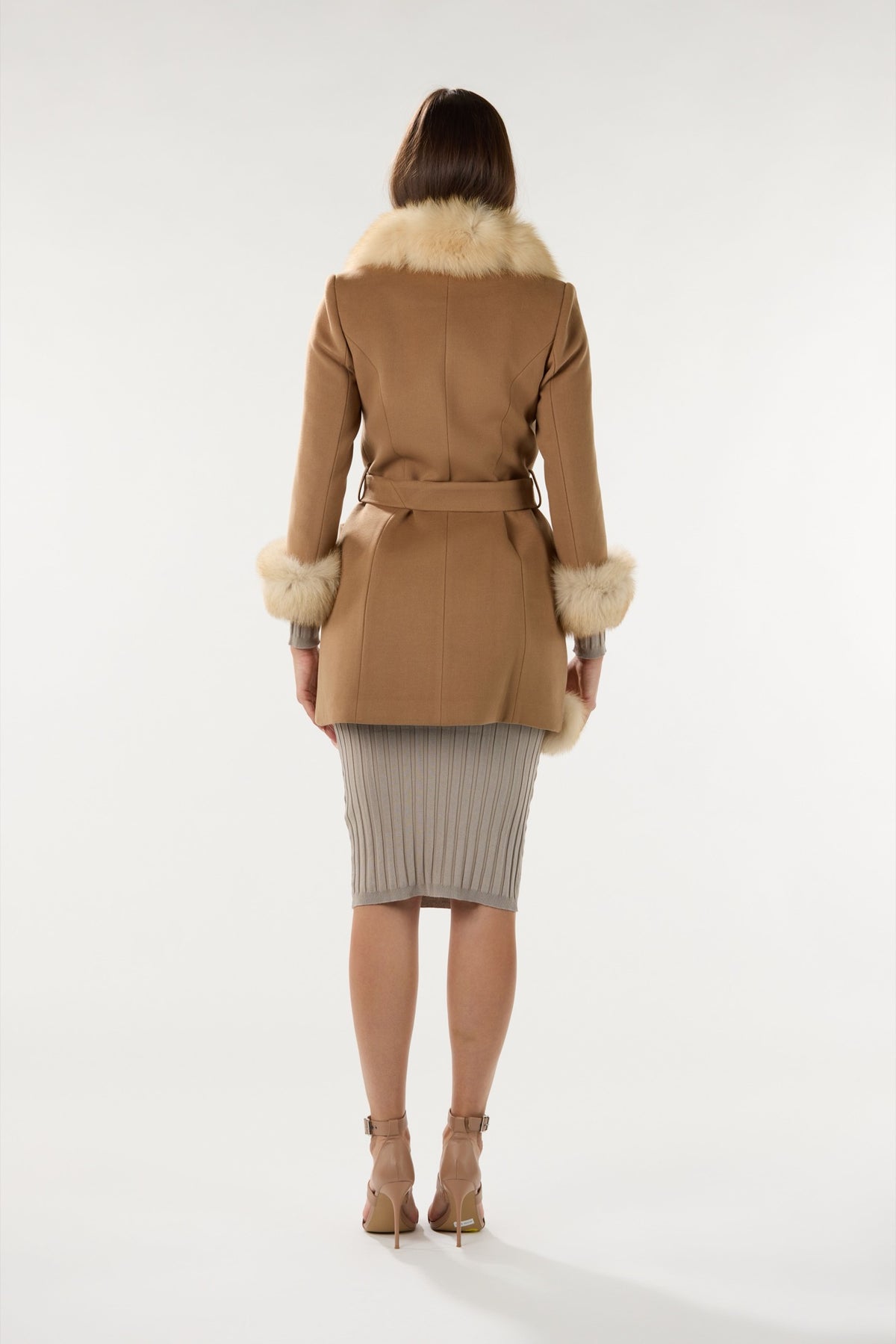Short Camel Real Authentic Fox Fur Coat