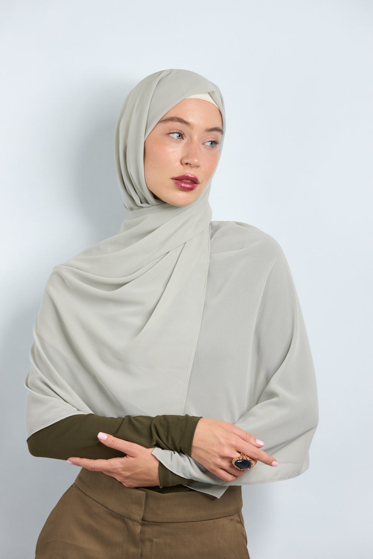Premium Chiffon Hijab Greenish Gray