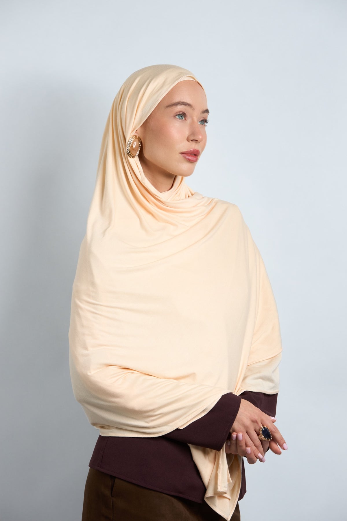 Premium Cotton Jersey Hijab Apricot Peach