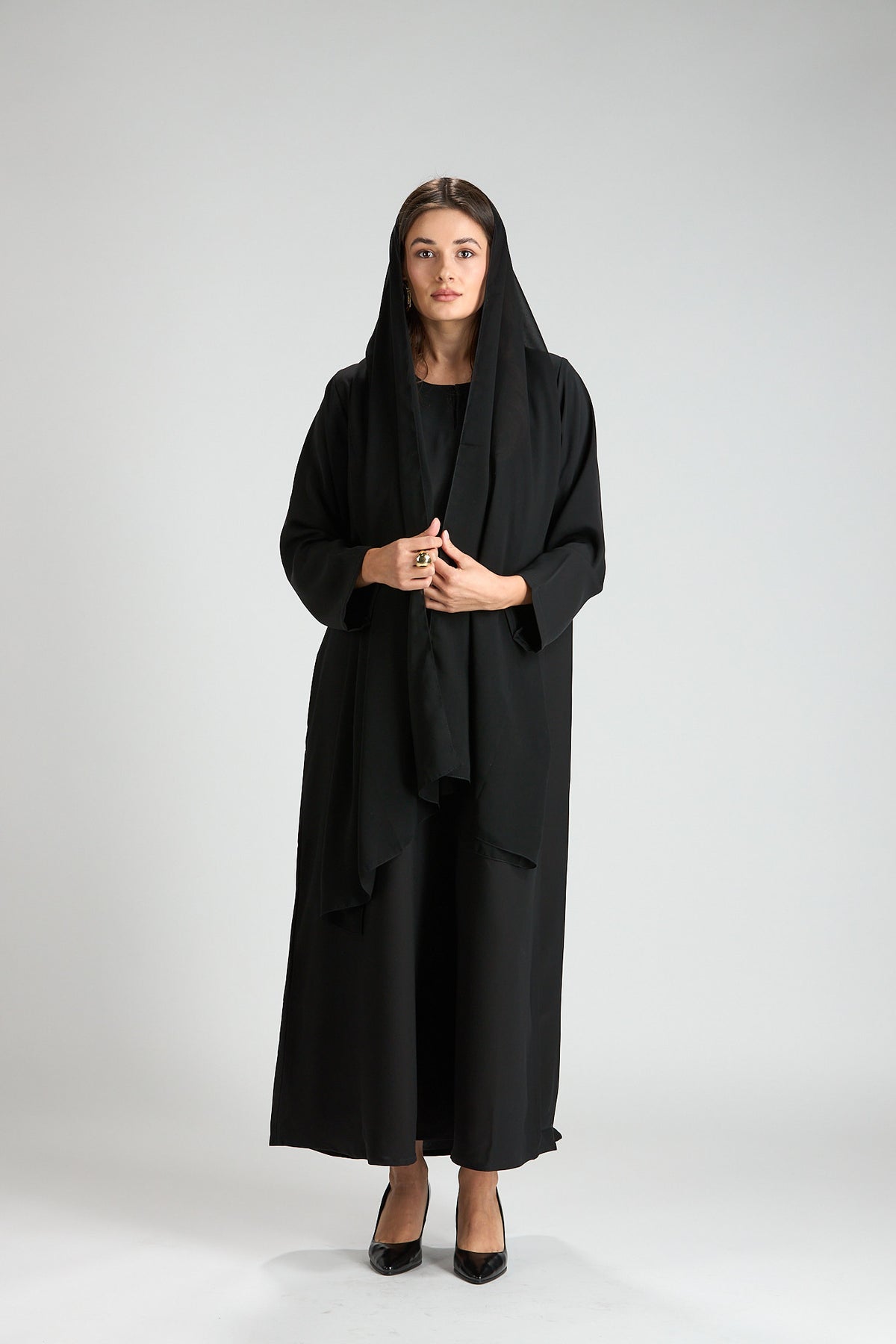 Layali Black Closed Abaya with Scarf