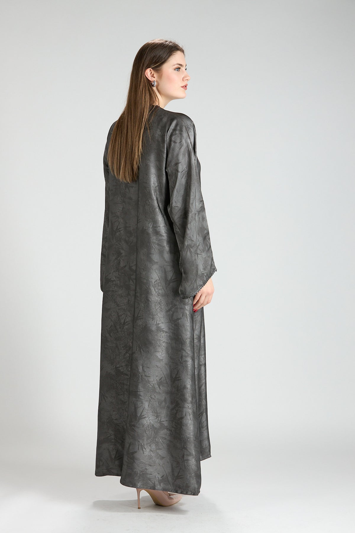 Farah Gray Textured Sheen 2-Piece Abaya with Hijab