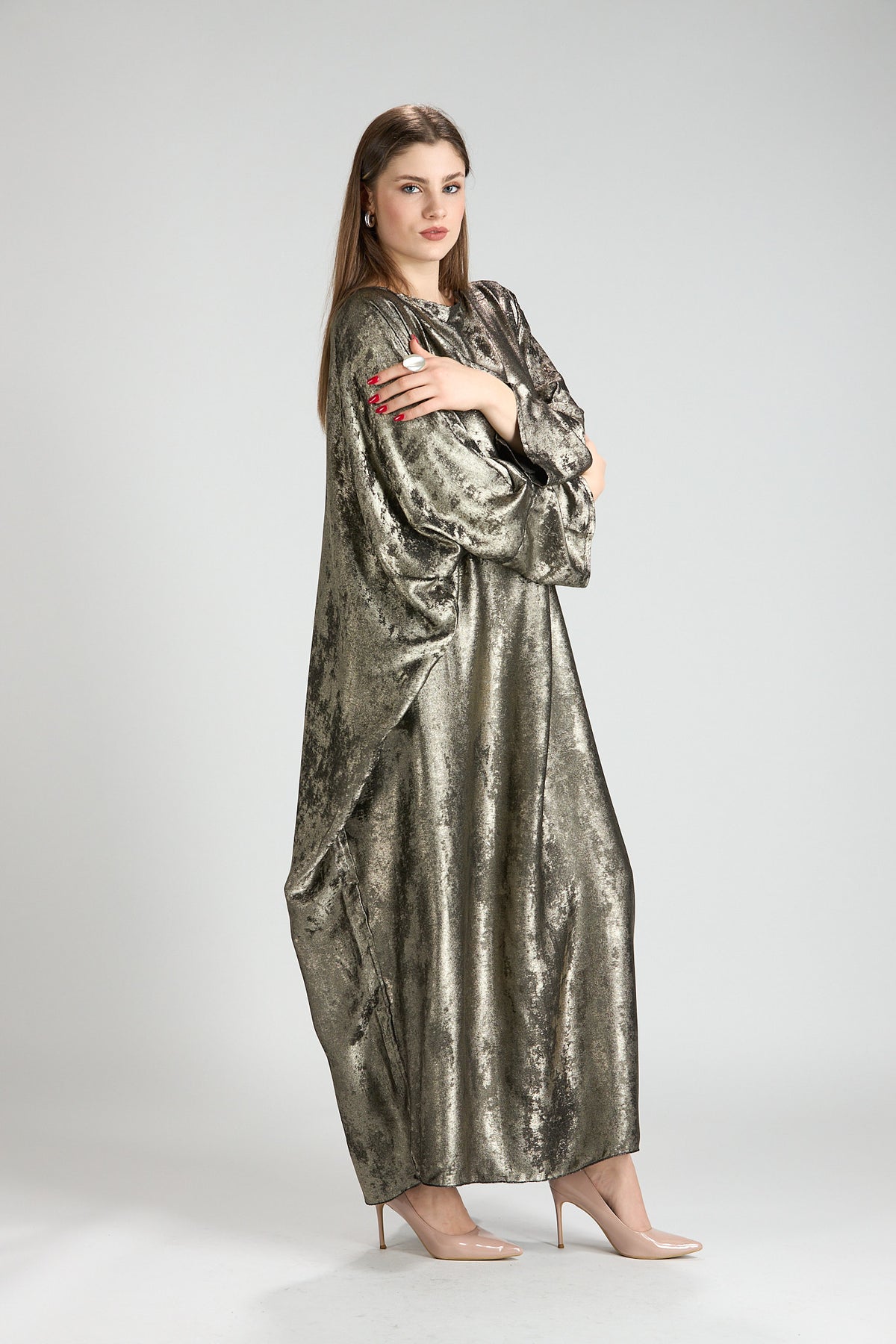 Olive Bronze Metallic Batwing Abaya