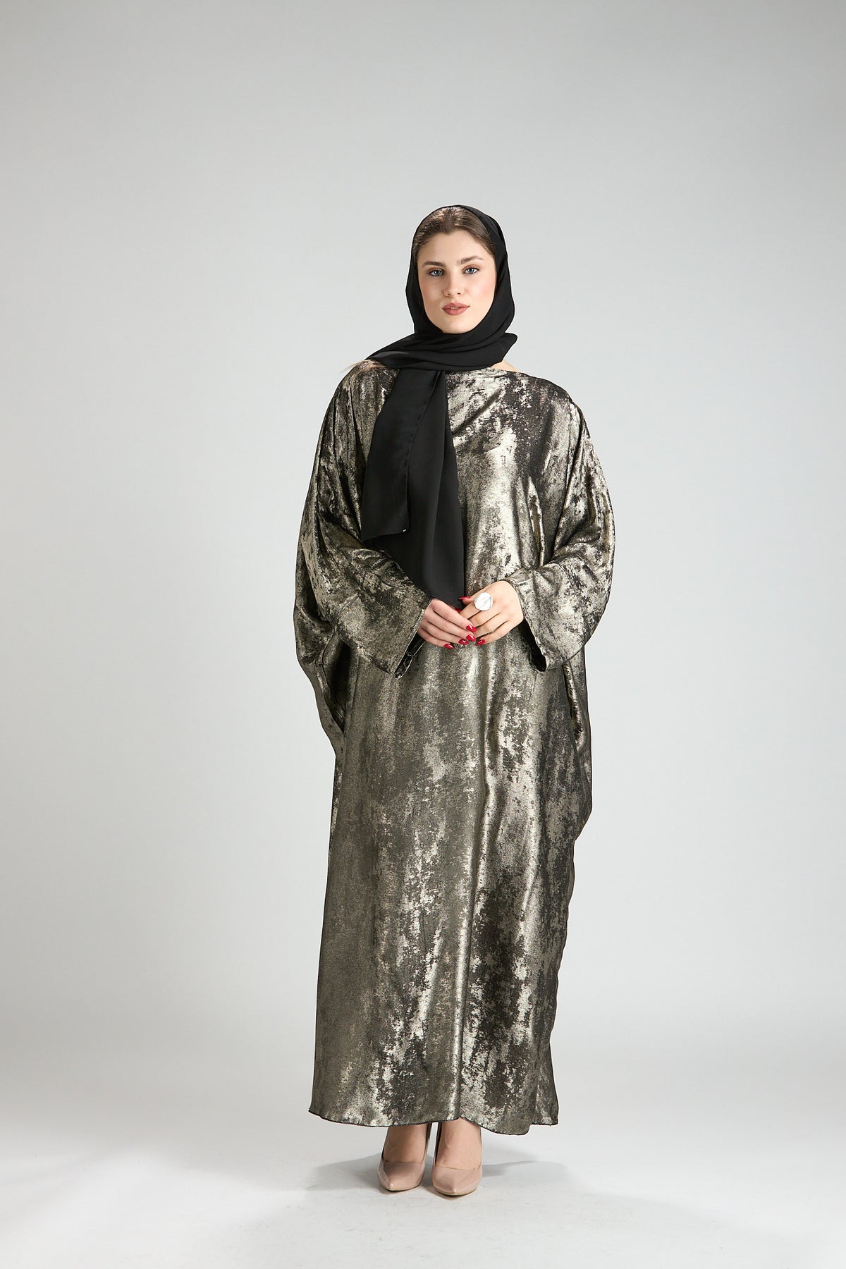Olive Bronze Metallic Batwing Abaya