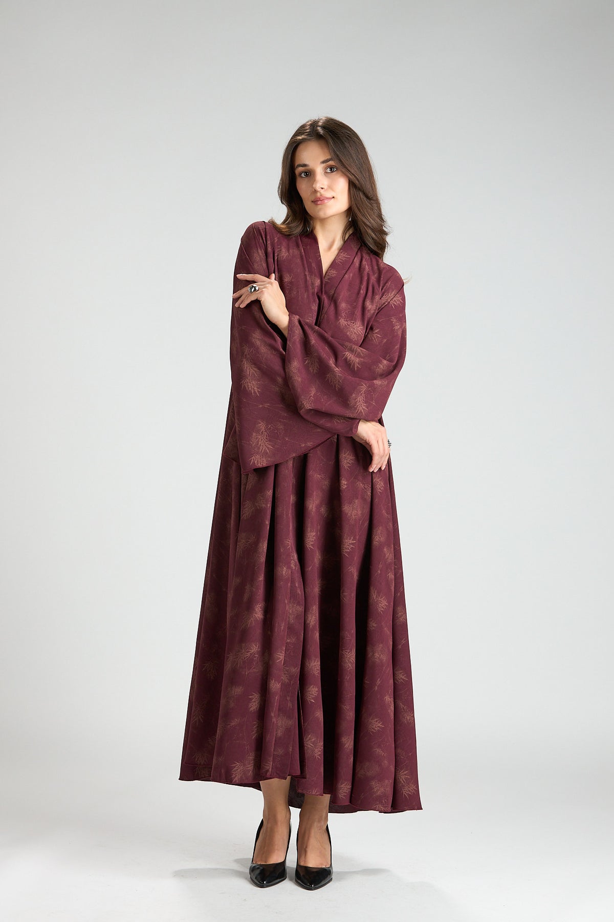 Serenity Burgundy Botanical Print Abaya with Sheila