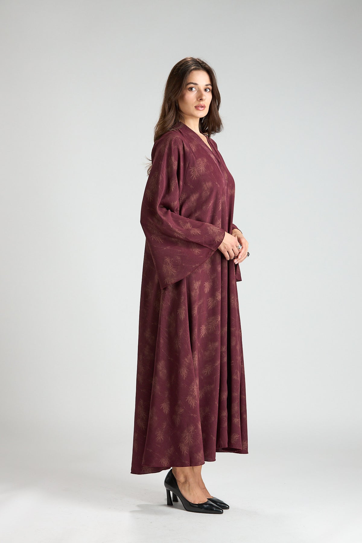 Serenity Burgundy Botanical Print Abaya with Sheila
