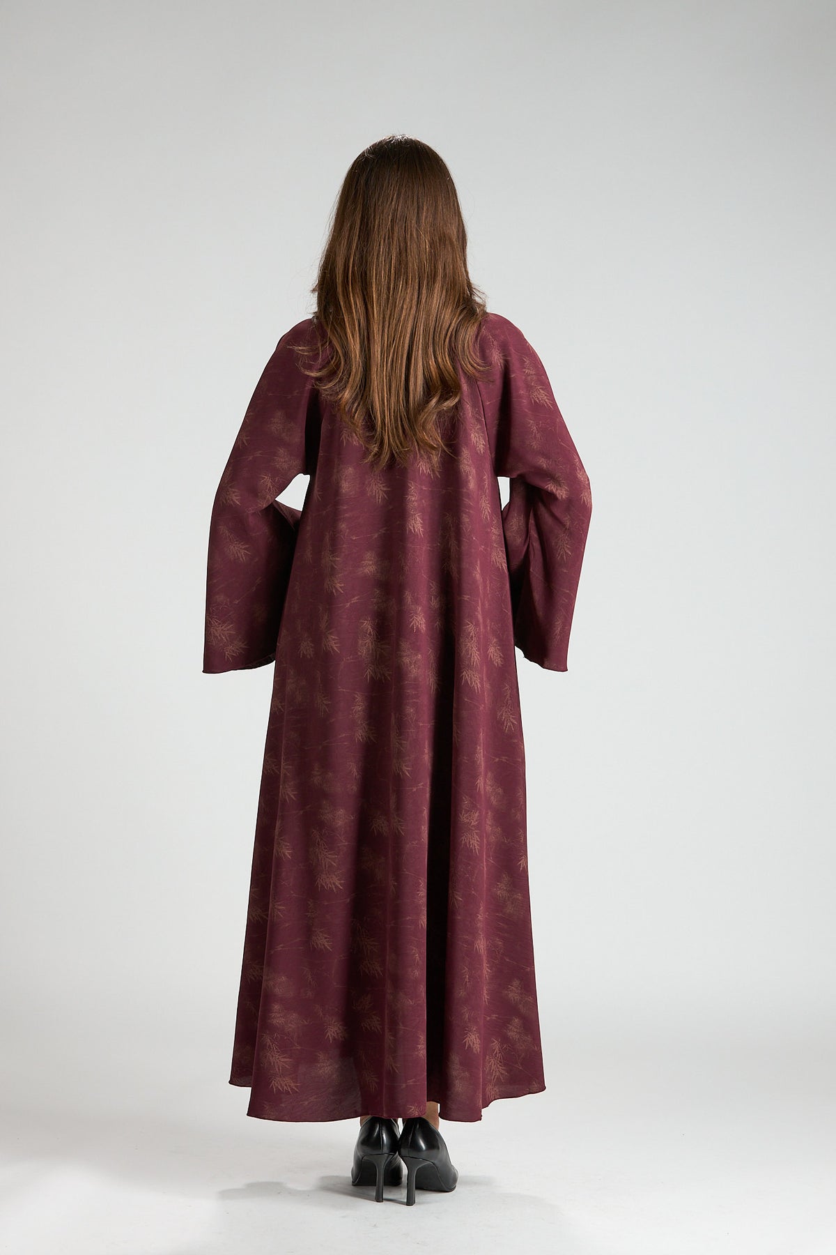 Serenity Burgundy Botanical Print Abaya with Sheila