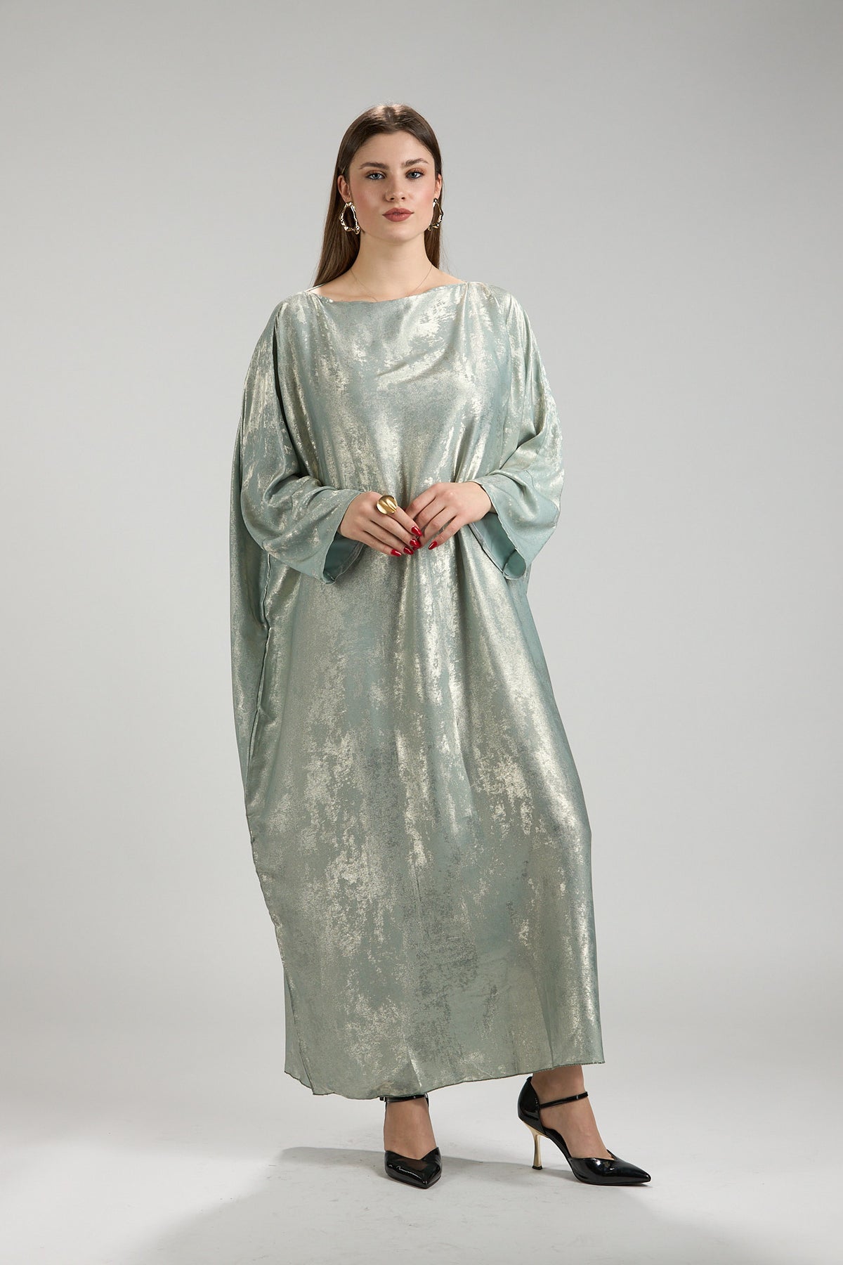 Lumière Sage Metallic Abaya with Sheila