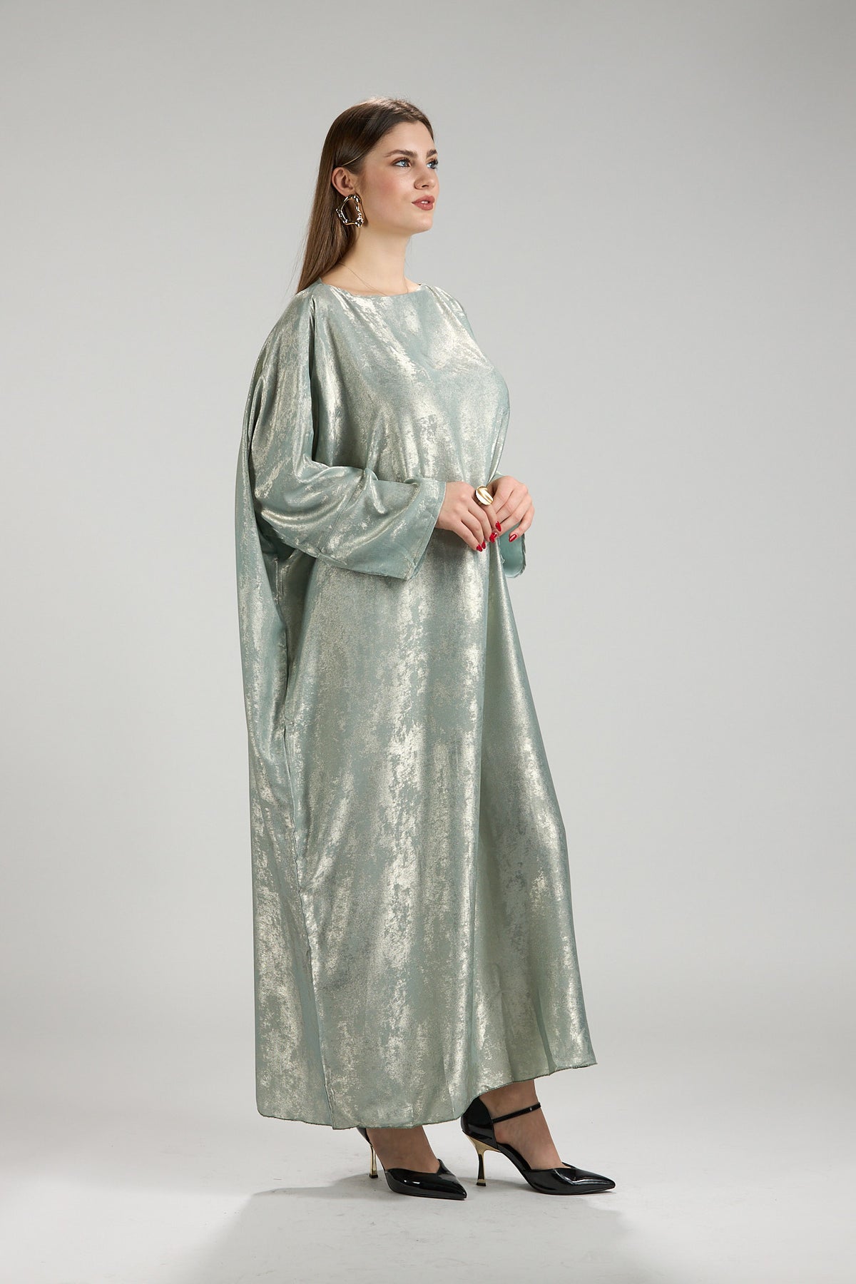 Lumière Sage Metallic Abaya with Sheila