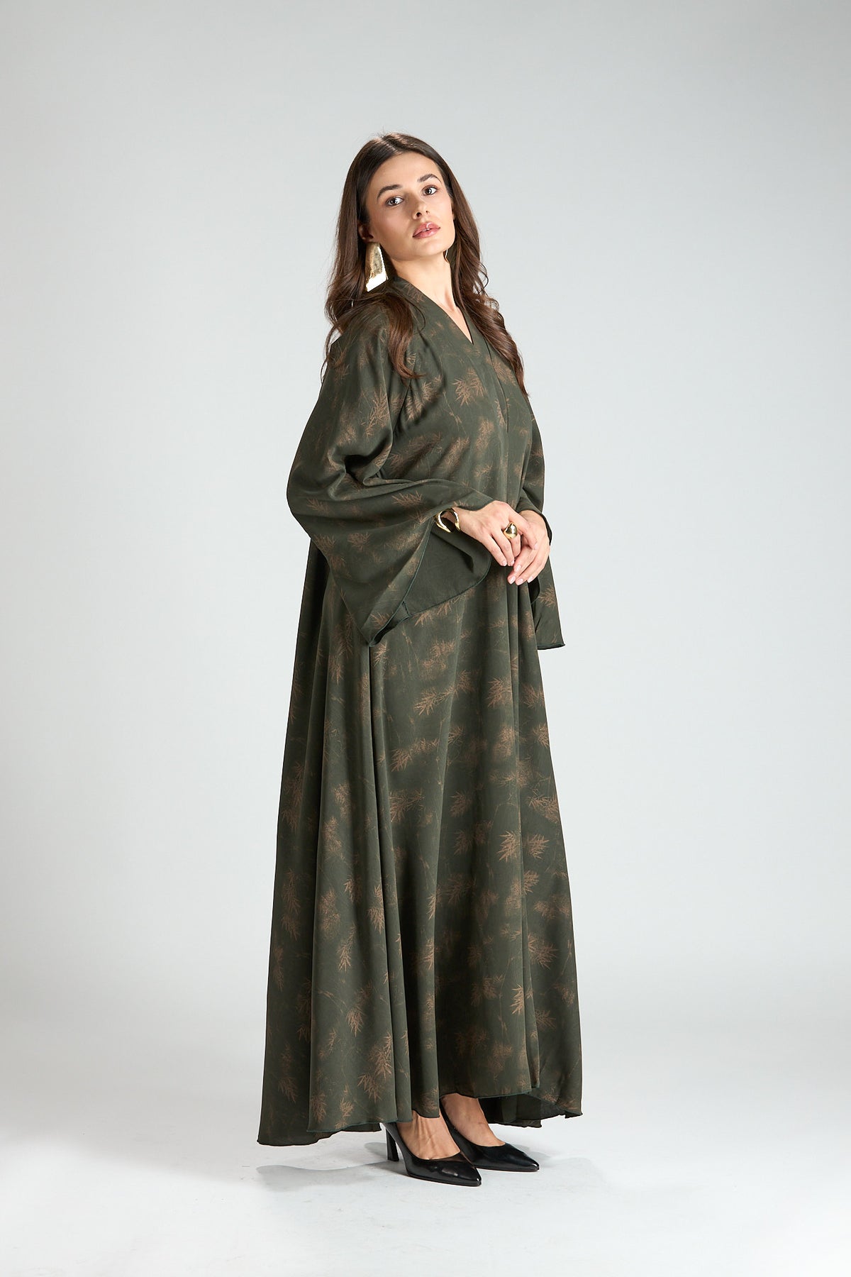 Serenity Olive Botanical Print Abaya