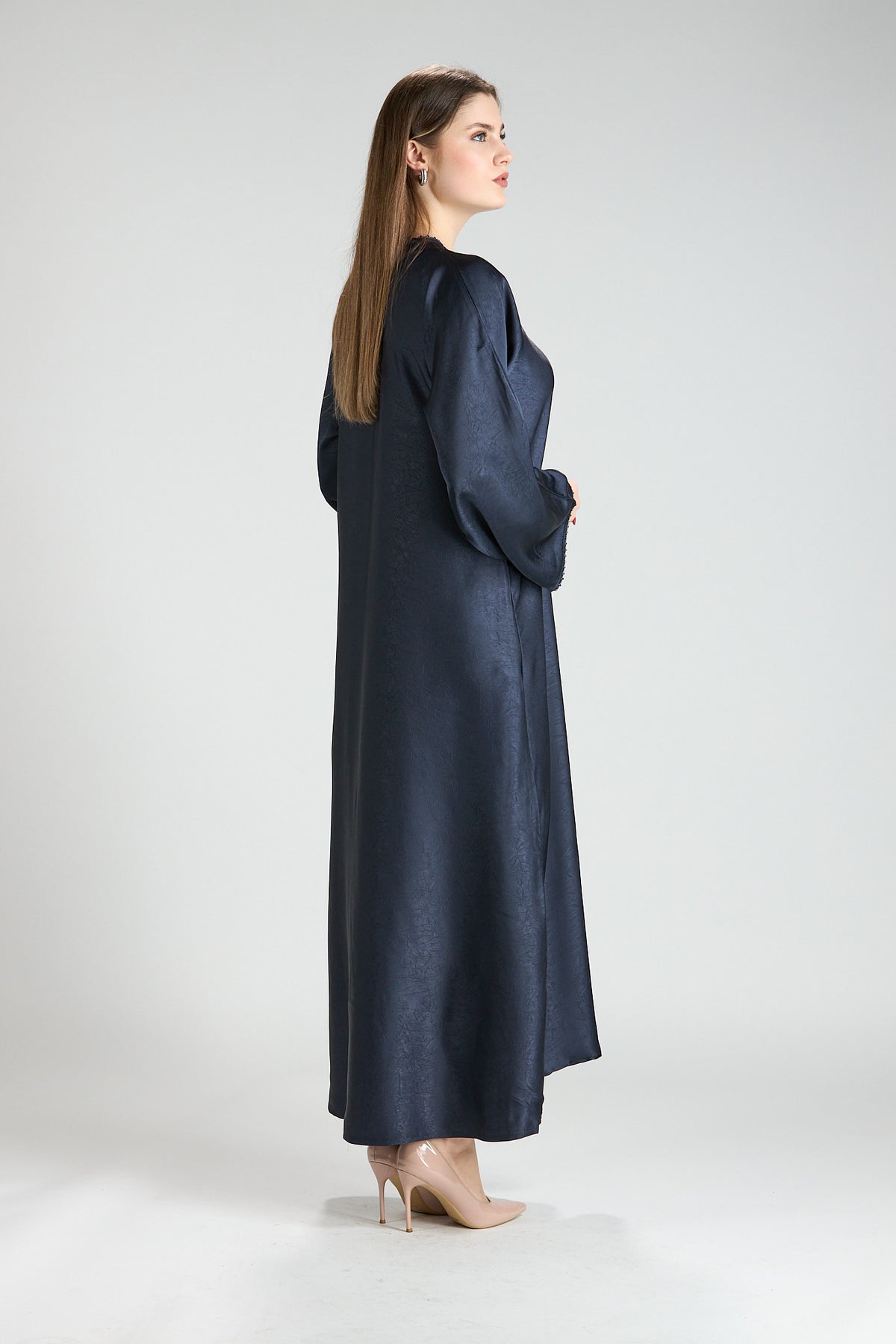 Farah Blue Textured Sheen 2-Piece Abaya with Hijab
