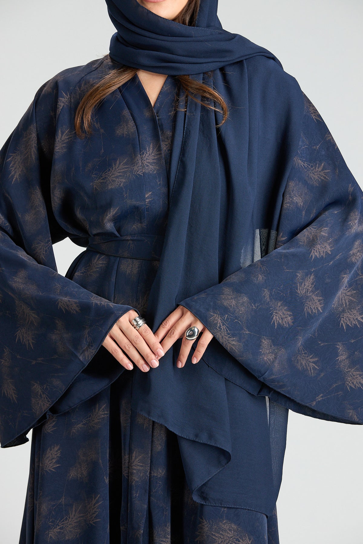 Serenity Blue Botanical Print Abaya with Sheila