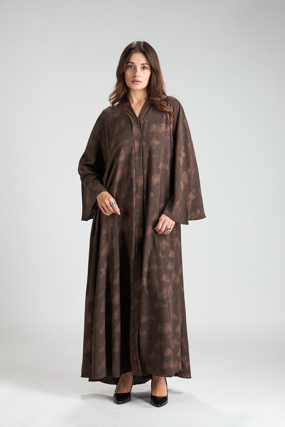 Serenity Brown Botanical Print Abaya with Sheila