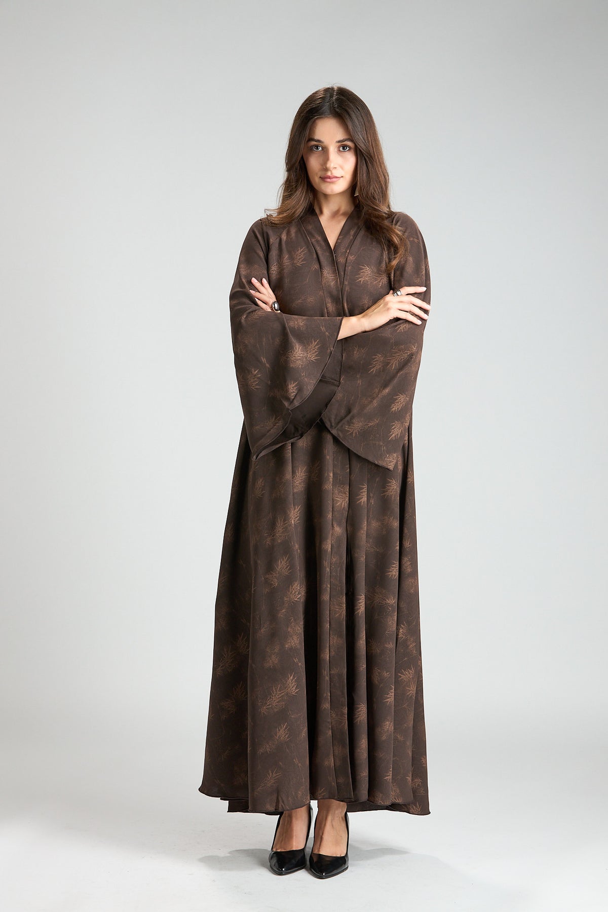 Serenity Brown Botanical Print Abaya with Sheila