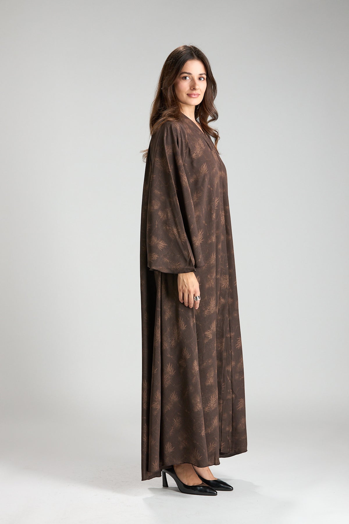 Serenity Brown Botanical Print Abaya with Sheila