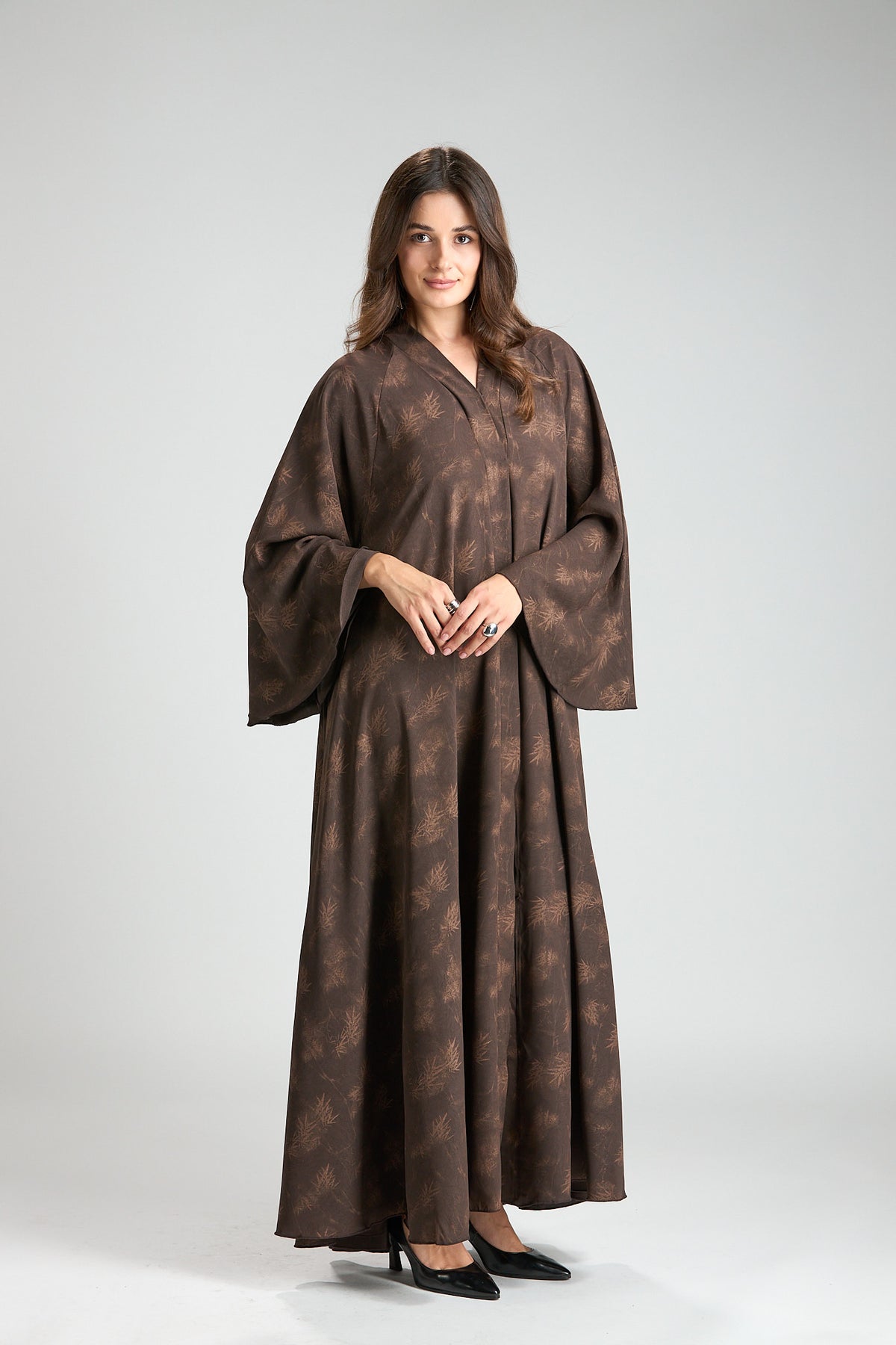 Serenity Brown Botanical Print Abaya with Sheila