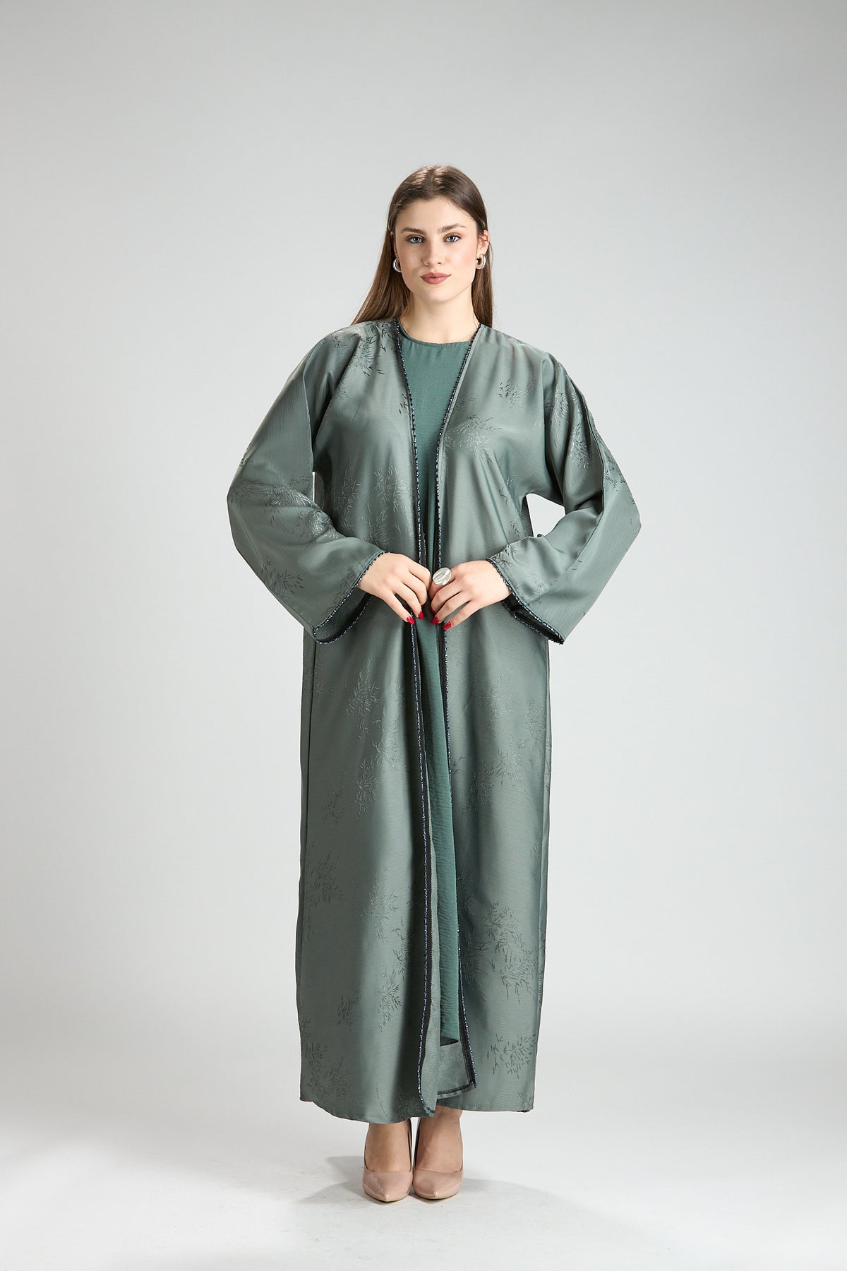 Sukoon Sage Green Abaya 3 Pieces