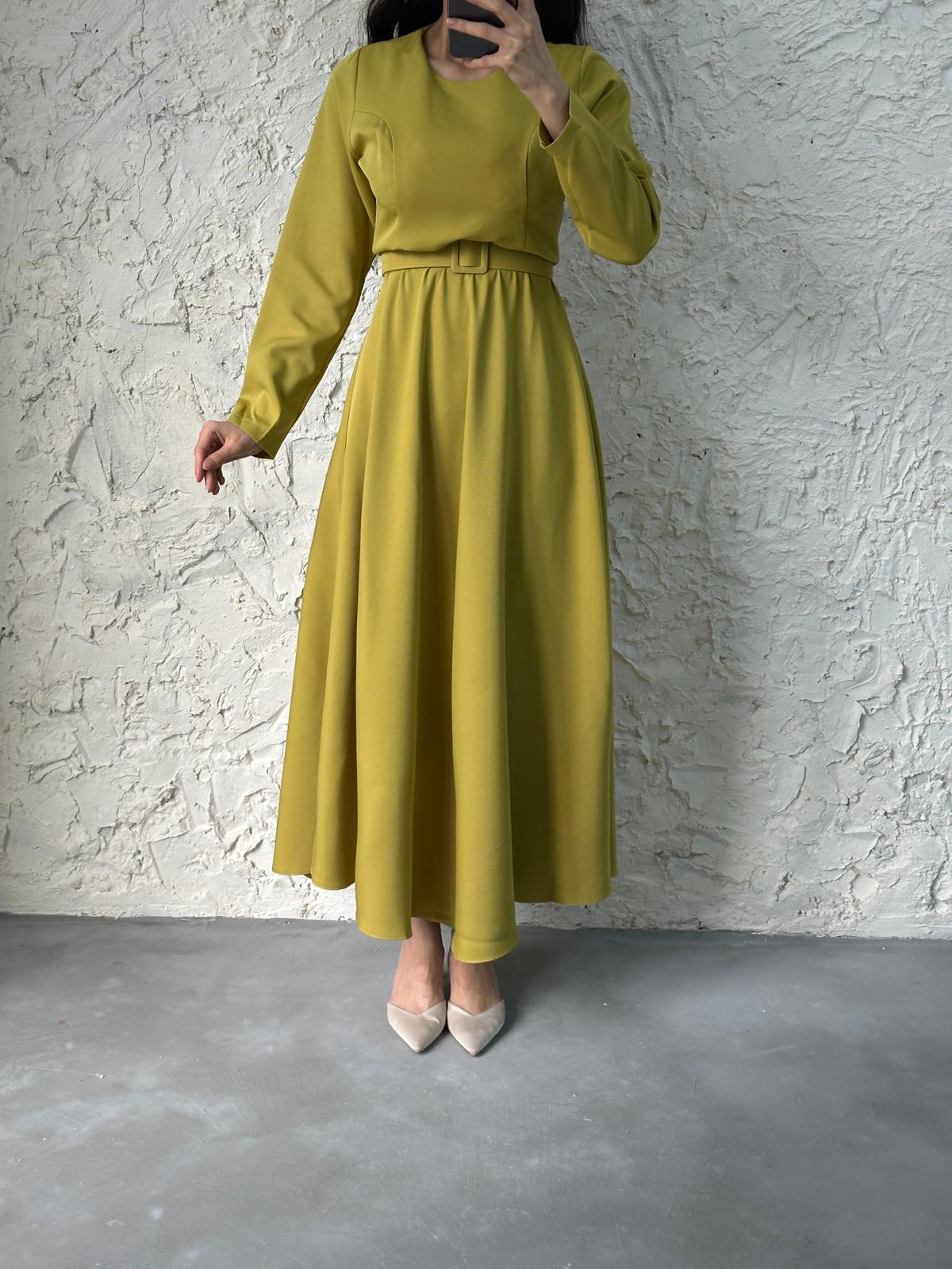 Green Color-Matched-Buckle Dress Green Color-Matched-Buckle Dress