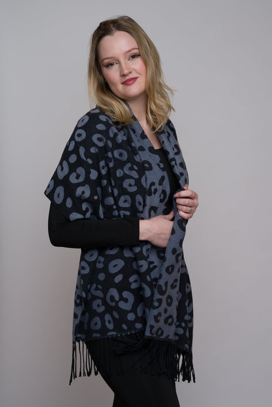 LEOPARD PRINT SHAWAL (DARK BLUE/BLACK)