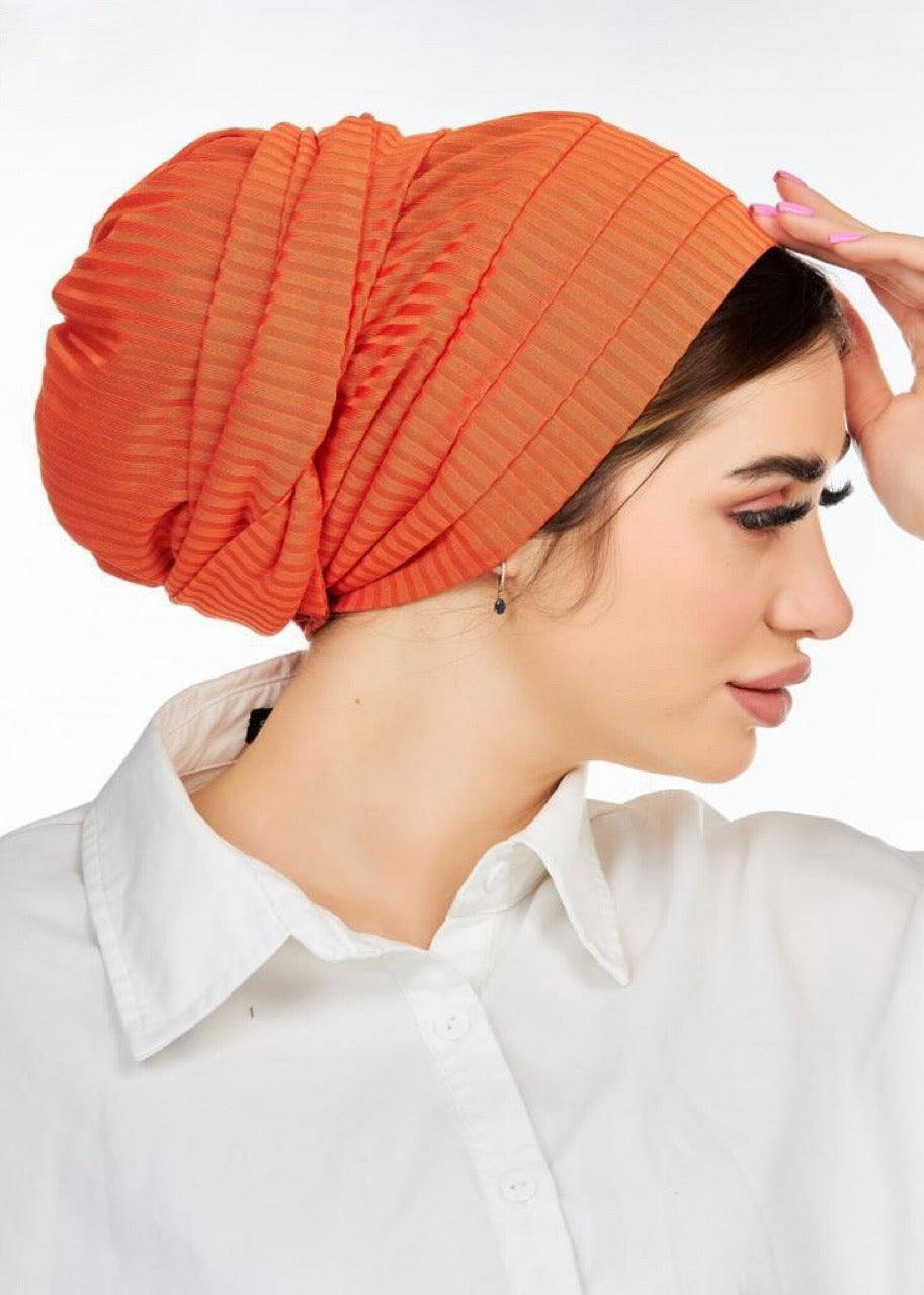 Orange Ribbed Turban