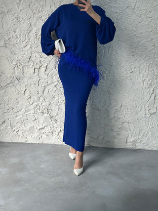 BLUE FEATHERED WAIST TWO PIECE