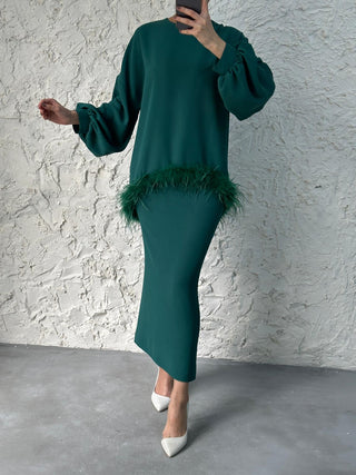 GREEN FEATHERED WAIST TWO PIECE