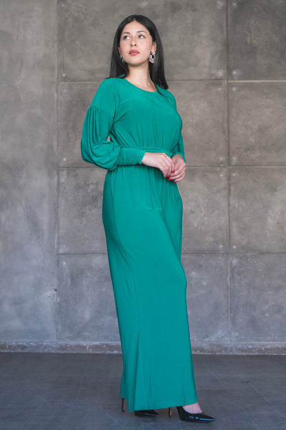 Soft Stretch Wide-Leg Jumpsuit with Balloon Sleeves