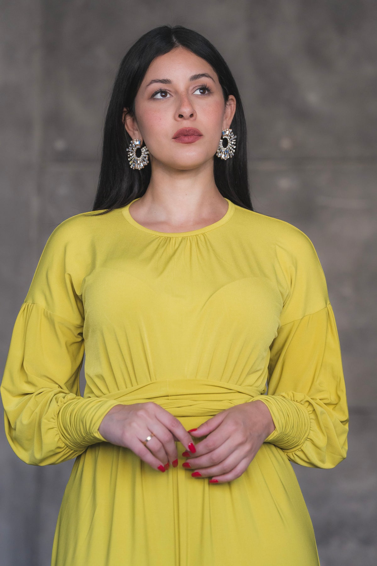 Soft Stretch Wide-Leg Jumpsuit with Balloon Sleeves