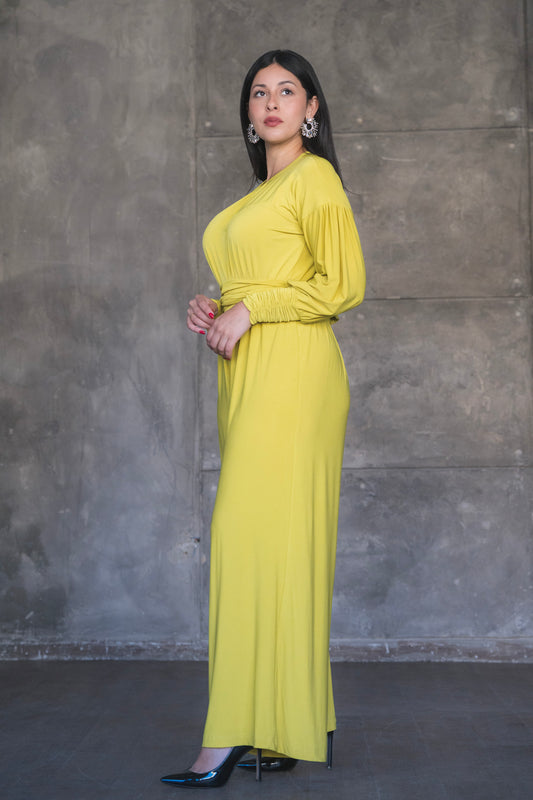 Soft Stretch Long-Sleeve Wide-Leg Jumpsuit