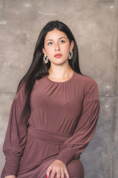 Soft Stretch Wide-Leg Jumpsuit with Balloon Sleeves