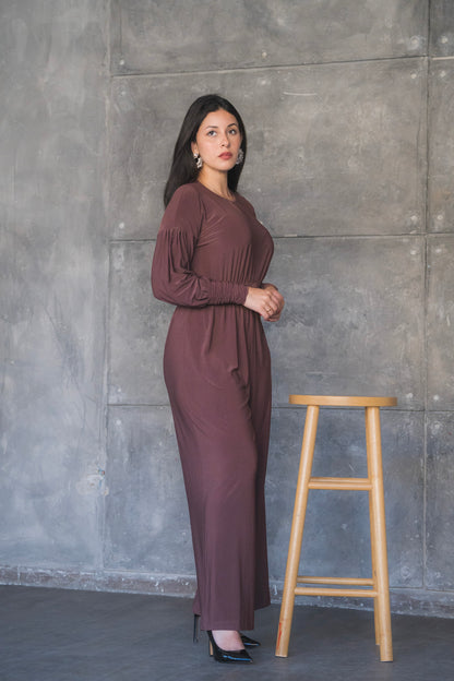 Soft Stretch Wide-Leg Jumpsuit with Balloon Sleeves