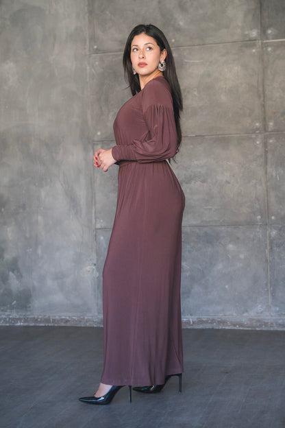 Soft Stretch Wide-Leg Jumpsuit with Balloon Sleeves