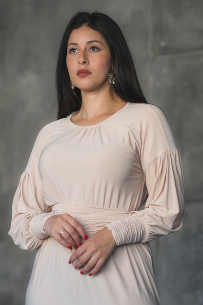 Soft Stretch Wide-Leg Jumpsuit with Balloon Sleeves