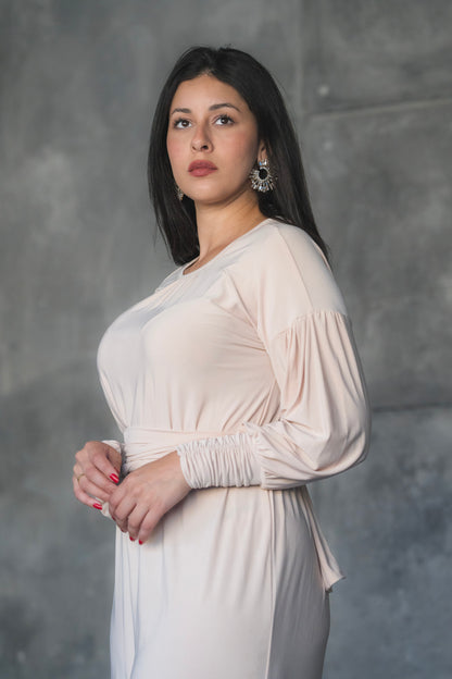 Soft Stretch Wide-Leg Jumpsuit with Balloon Sleeves