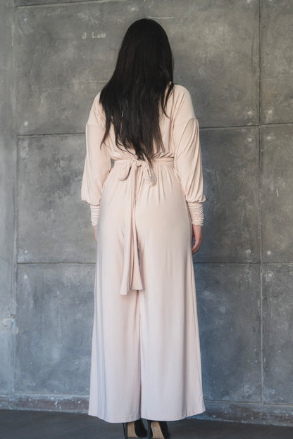 Soft Stretch Wide-Leg Jumpsuit with Balloon Sleeves