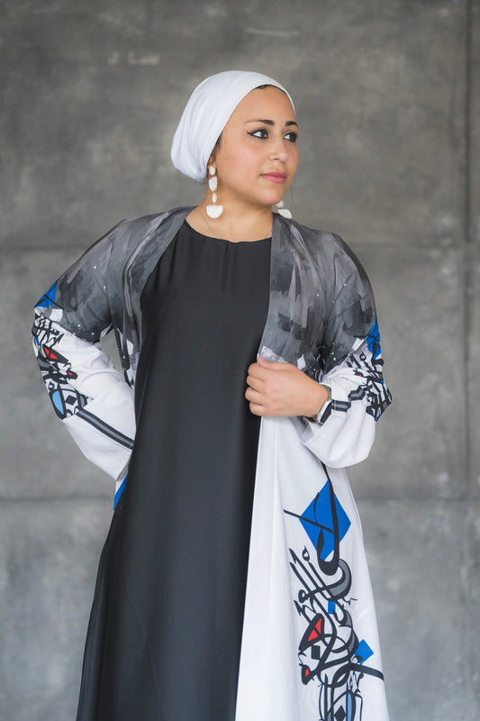 Urban Calligraphy Open Abaya Cardigan