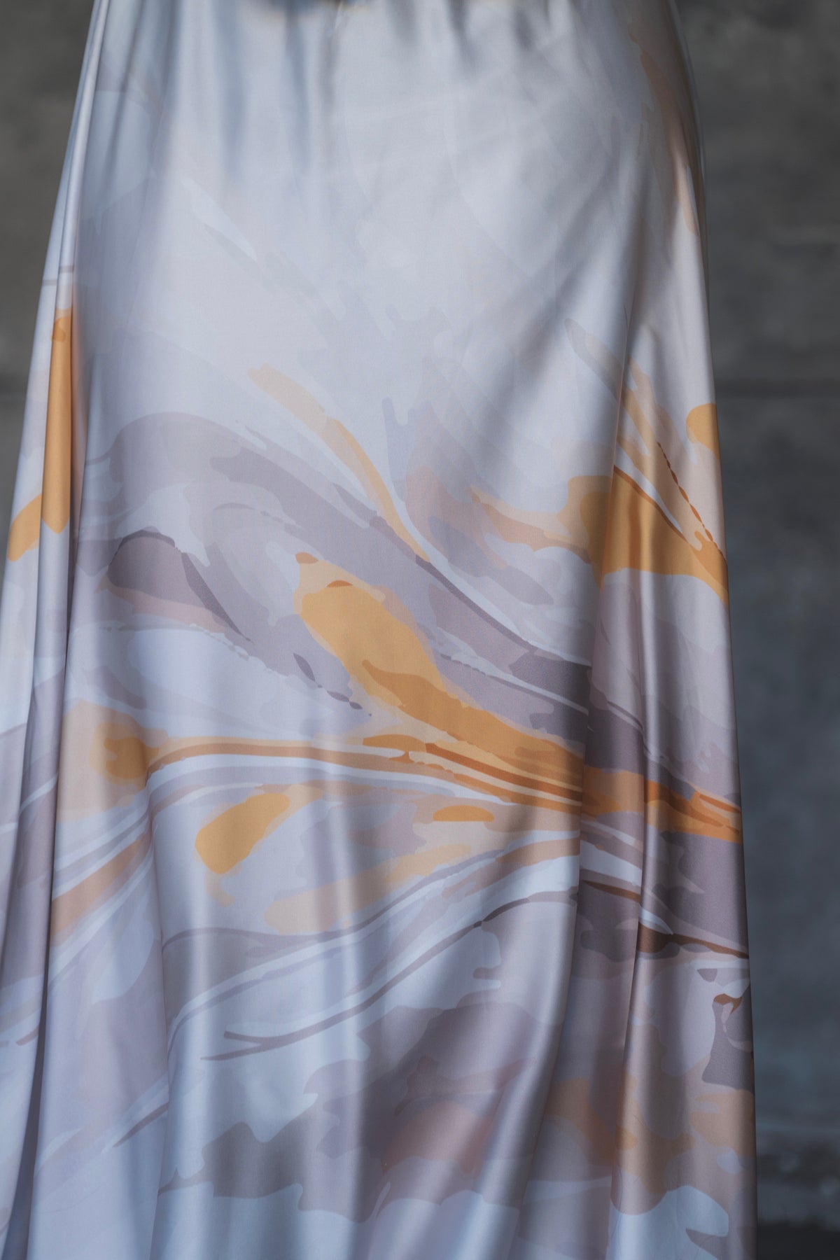 Marble Print Satin Tie-Neck Maxi Dress