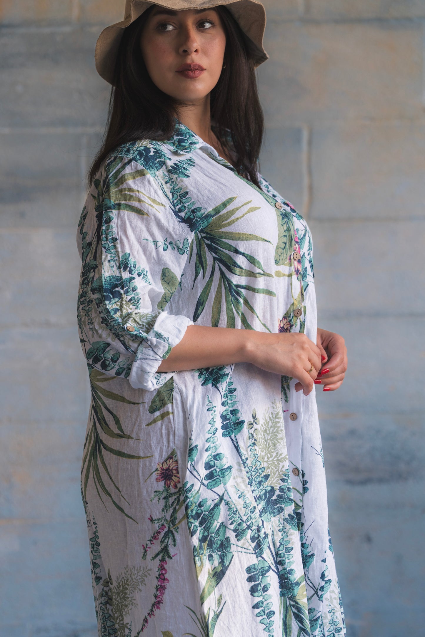 Italian Linen Maxi Dresses Beighe Floral