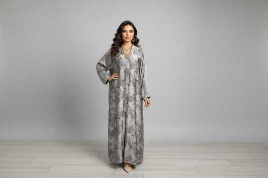 Reem Floral Satin Abaya Beige