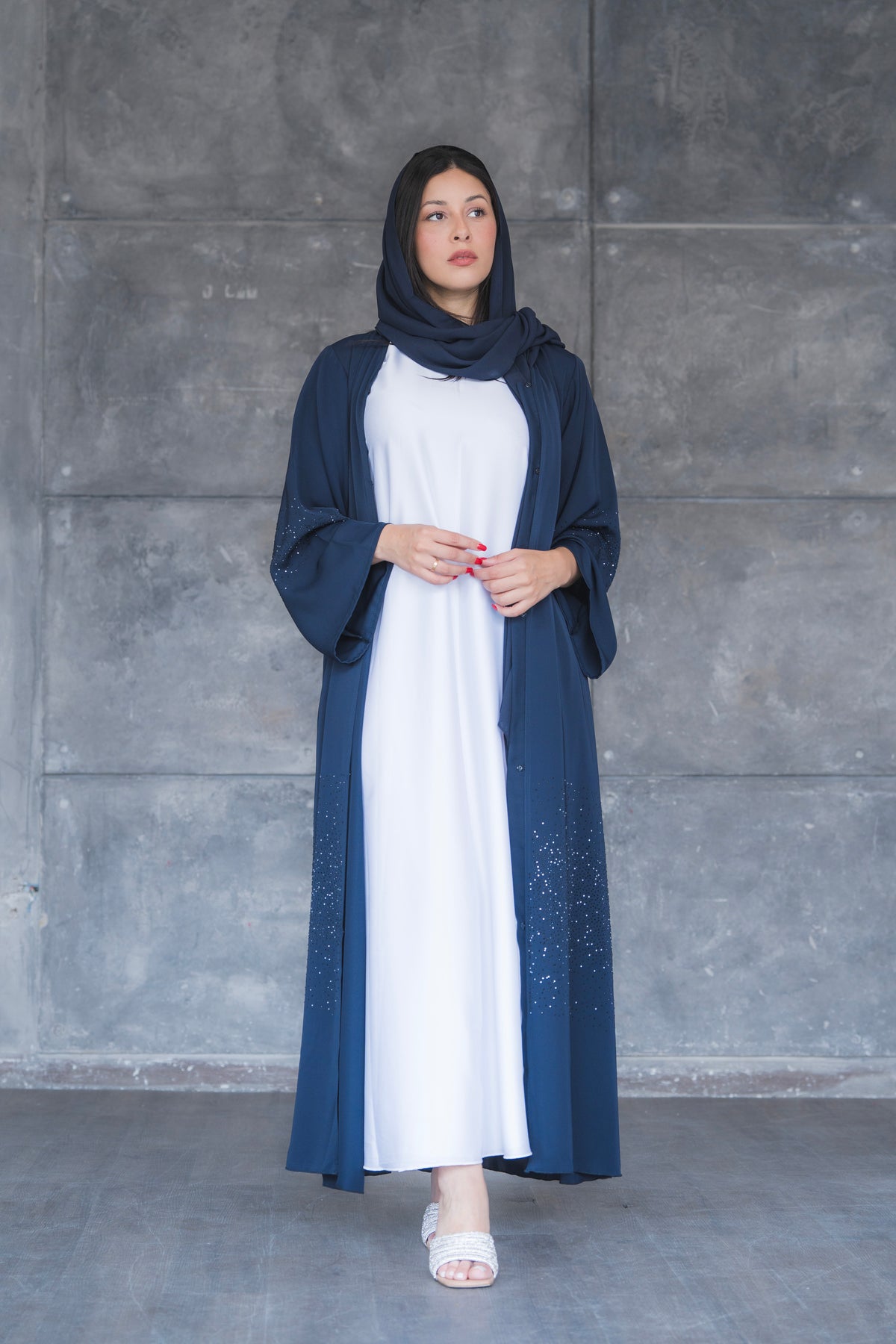 Leena Luxury Dubai Navy Blue Abaya With Sheila Code 004