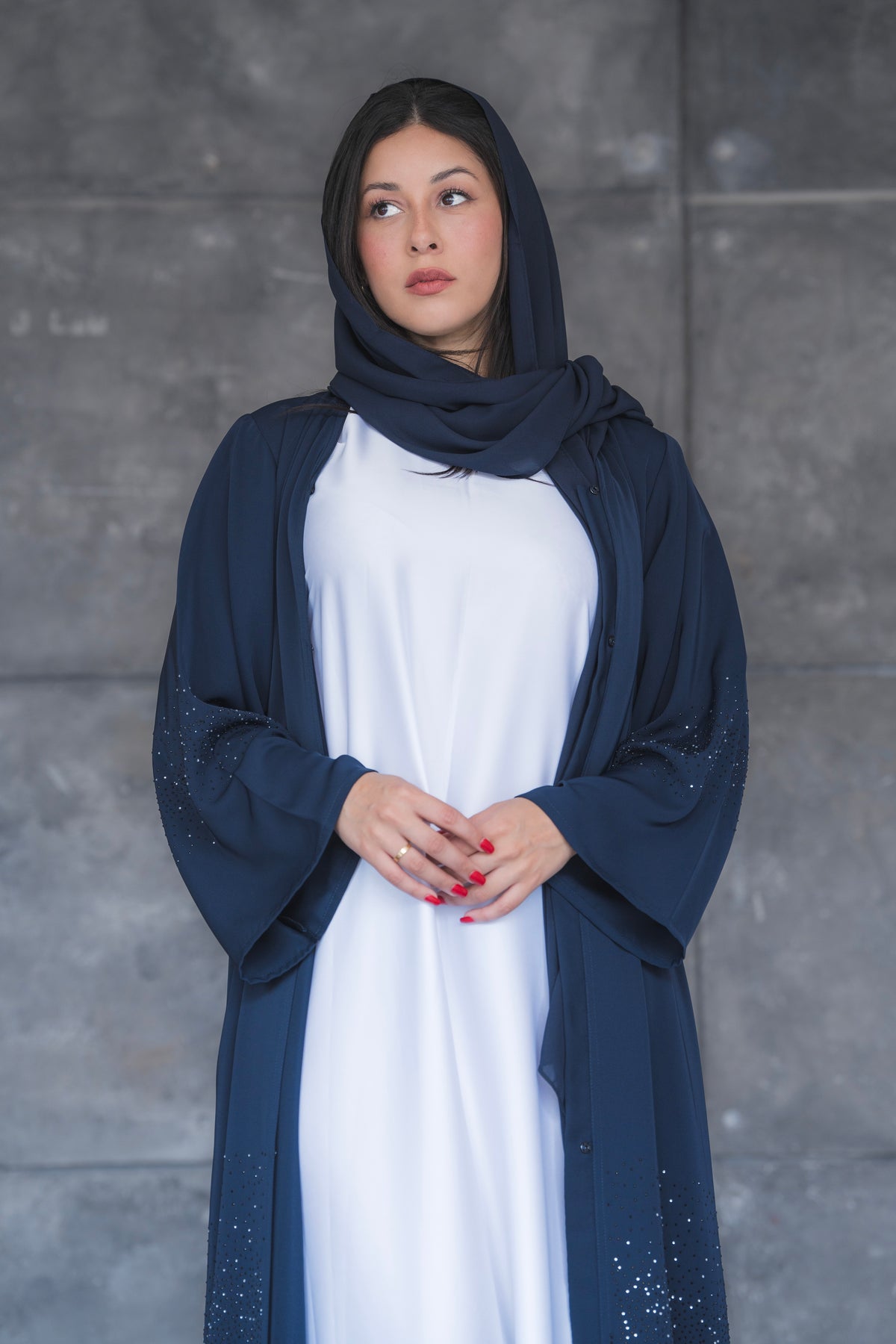 Leena Luxury Dubai Navy Blue Abaya With Sheila Code 004