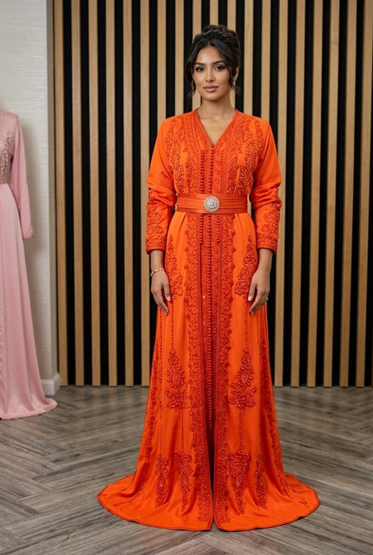 The Orange Embellished Moroccan Caftan