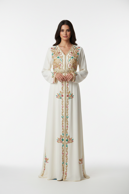 Cream Handcrafted beaded Caftan