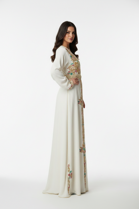 Cream Handcrafted beaded Caftan